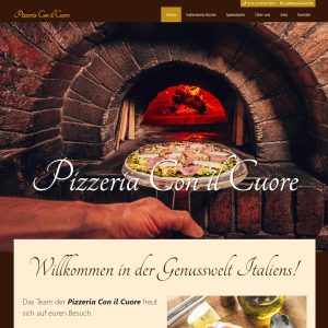 Screenshot der Webseite der Pizzeria Con Il Cuore aus dem Katalog von gastro.info