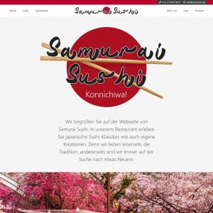 Screenshot der Website Samurai Sushi aus dem Katalog der Mietseiten auf gastro.info